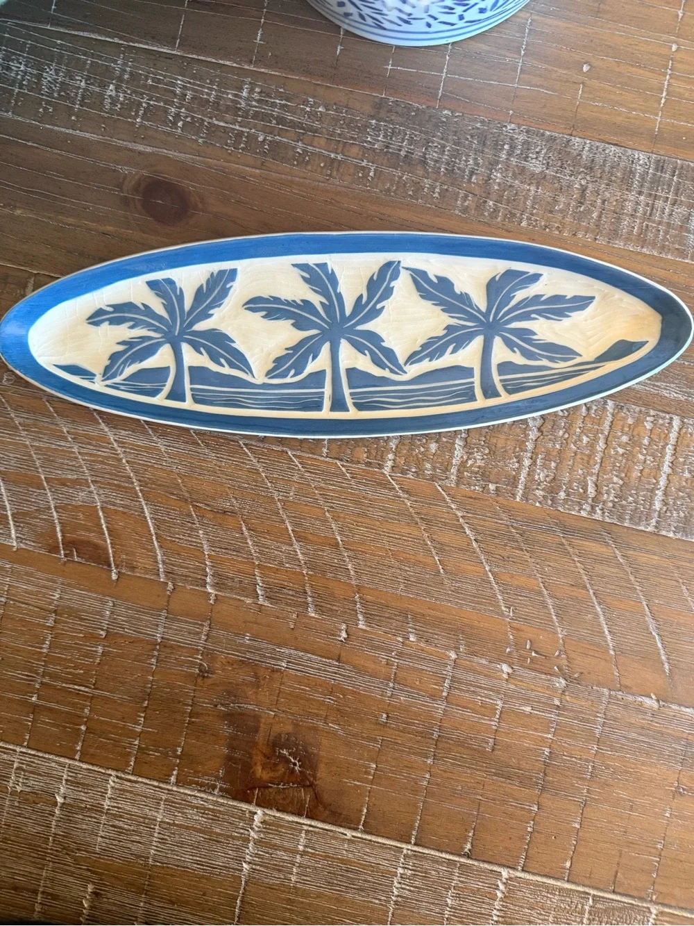 Signed Dane Ward Maui Ceramic Palm Tree Platter signed on back.
